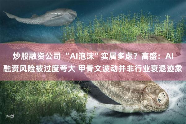 炒股融资公司 “AI泡沫”实属多虑？高盛：AI融资风险被过度夸大 甲骨文波动并非行业衰退迹象